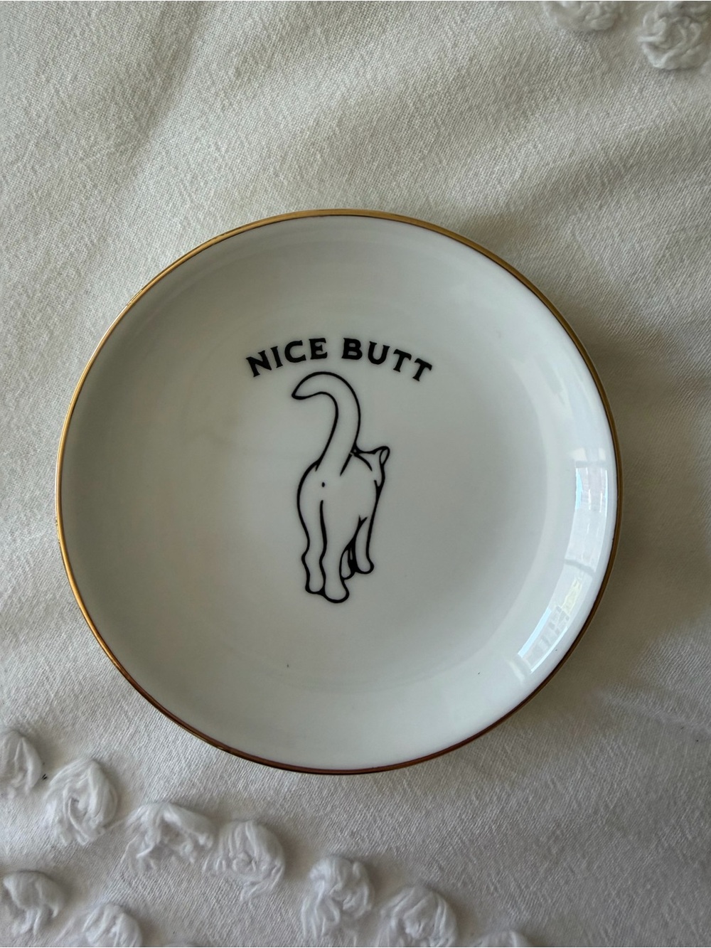 Artisan made Trinket Dish - White with Gold Rim
